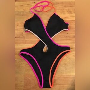 Victoria's Secret Black Swimsuit with Pink Logo Print